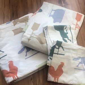 Vintage Garnet Hill Weathervane animals queen sheet set/cotton
